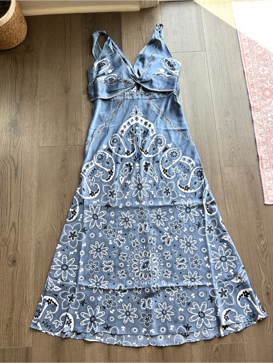 Caroline Constas Dresses & Skirts - Tuckernuck Caroline Constas Blue Paisley satin tie back Maxi Dress NWT size M